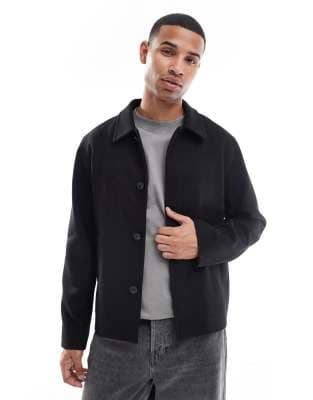 Jack & Jones boxy wool blend jacket in black