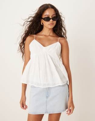 JDY broderie peplum cami top in white