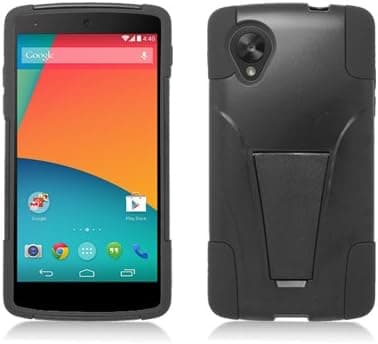 AIMO HypeKick Hybrid Gummy Case with Kickstand for Google Nexus 5 [Verizon, AT&T, Sprint, T-Mobile] - (Black / Black)