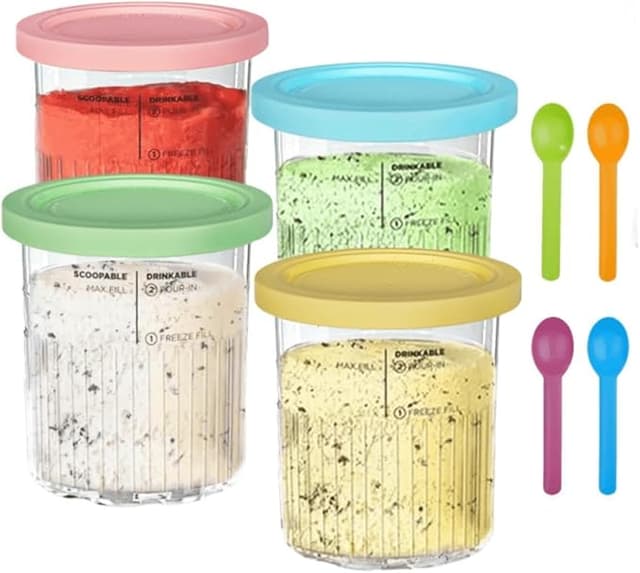 NC500 NC501 Ice Cream Pint for Ninja Creami Deluxe Pints and Lids 4 Pack, 24 oz. food container for Ninja Delux Ice Cream Maker (Blue,Pink,Yellow,Green)