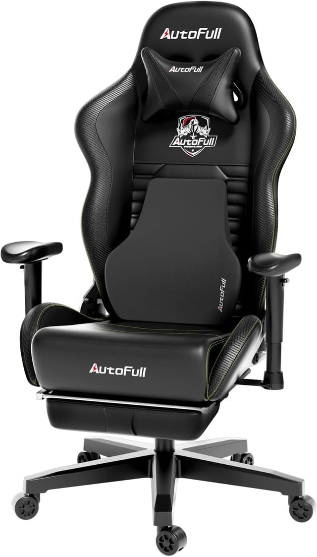 AutoFull C3 Gaming Chair, Racing Style Gaming Chair with Ergonomic Lumbar Support,Adjustable High Back PU Leather PC Chair with Footrest,Black