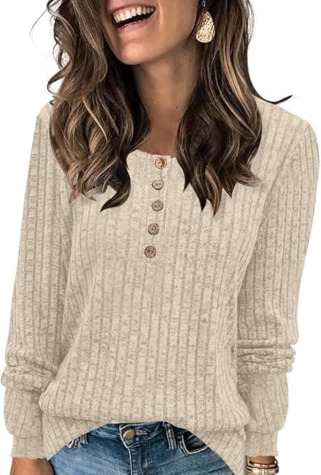 DB MOON Womens Lightweight Sweaters 2024 Long Sleeve Henley Shirt Fall Casual Crewneck Tunic Tops