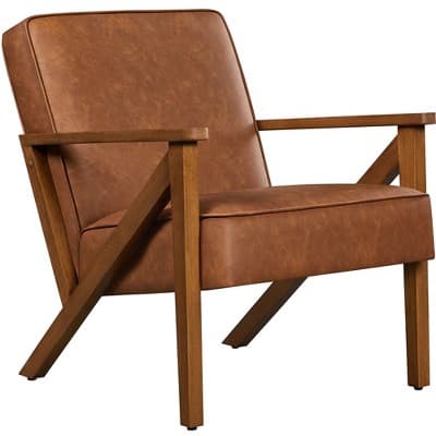 Yaheetech Faux Leather Armchair Accent Chair with Wood Legs for Living Room