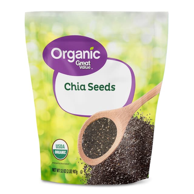 Great Value Organic Chia Seeds, 32 oz (907g) – USDA Organic, Gluten-Free, No Nuts/Soy/Dairy