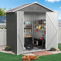 Outdoor Storage Shed, ENYOPRO 6ft x 4ft Galvanized Metal Storage Shed with Lockable Door for Garden Backyard Patio Lawn, Weather Resistant and Waterproof, TE3110