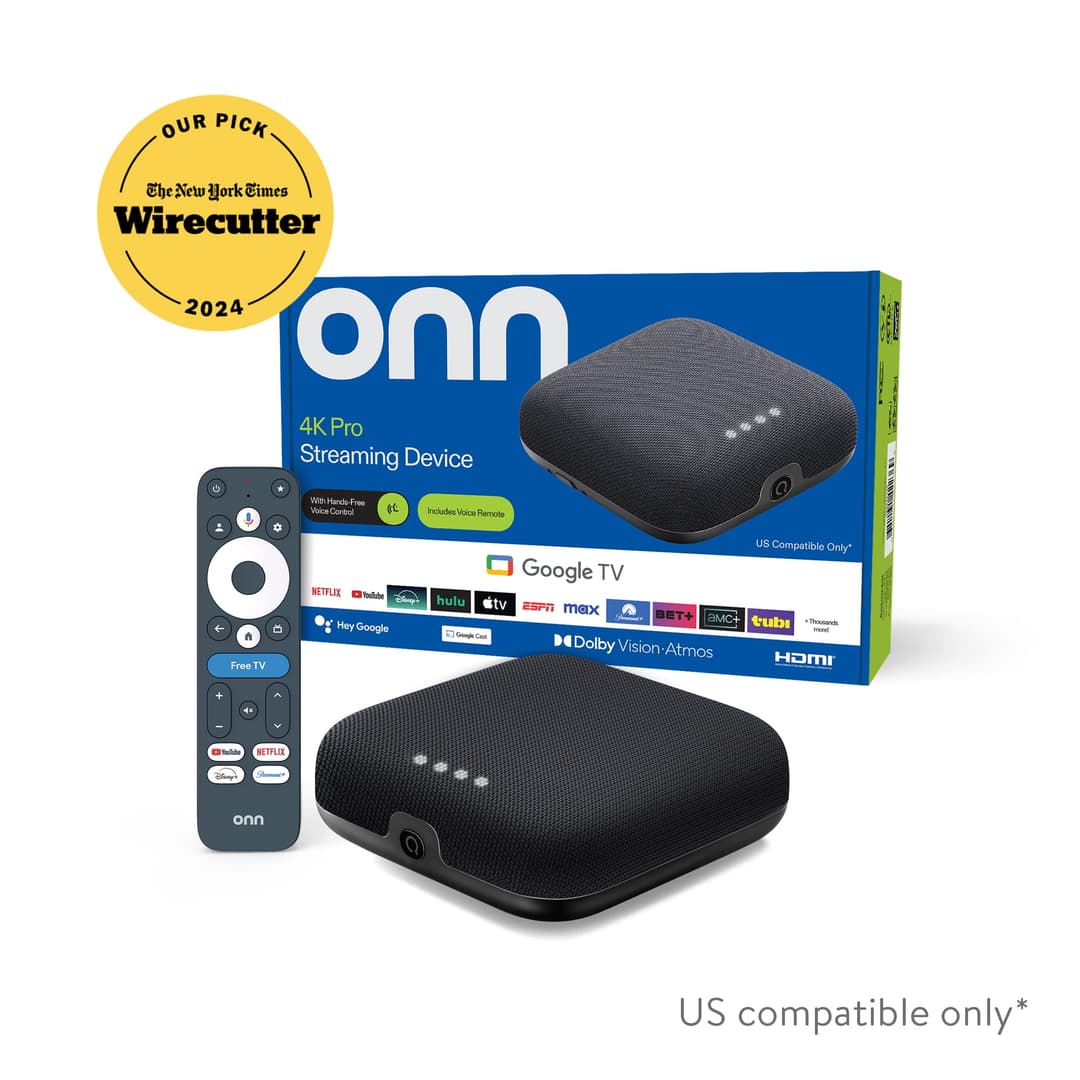 onn 4K Pro Streaming Device, Google TV - Ultra-fast Streaming, Stunning 4K UHD, 32GB Storage, 3GB RAM, Dolby Vision & Atmos, Find My Remote with Backlight, Ethernet Port