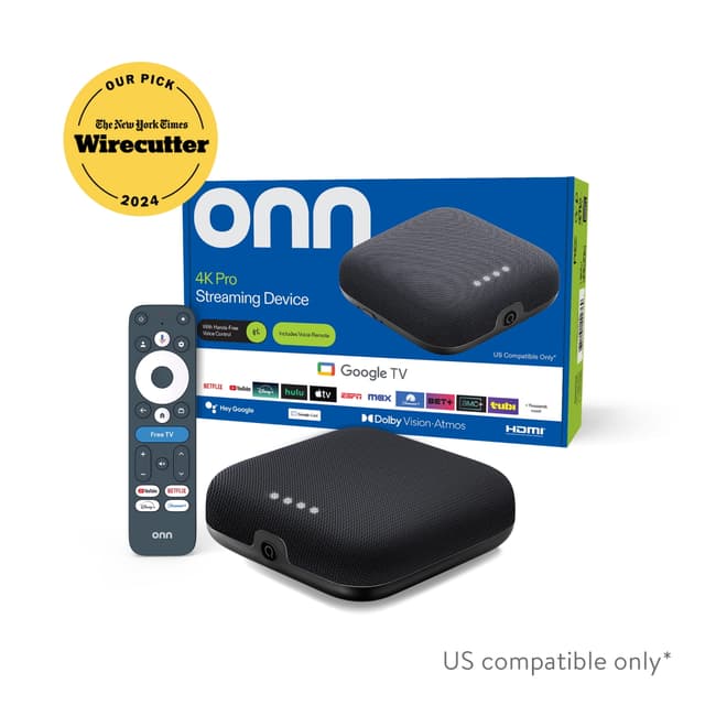 onn 4K Pro Streaming Device, Google TV - Ultra-fast Streaming, Stunning 4K UHD, 32GB Storage, 3GB RAM, Dolby Vision & Atmos, Find My Remote with Backlight, Ethernet Port