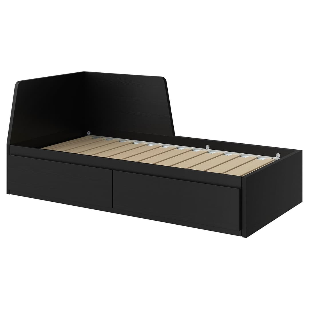 FLEKKE daybed frame with 2 drawers, black-brown, Twin