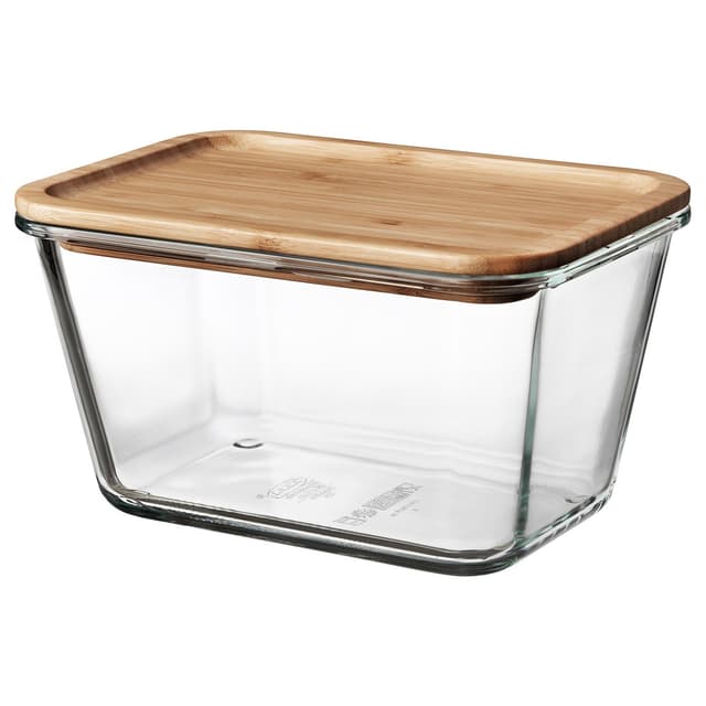 IKEA 365+ food container with lid, rectangular glass/bamboo, 61 oz